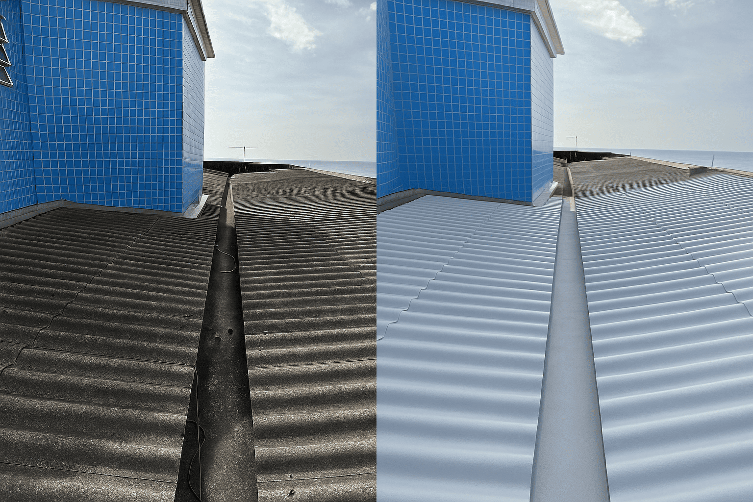 CoSupply Brasil - Antes e depois da limpeza profissional de telhados